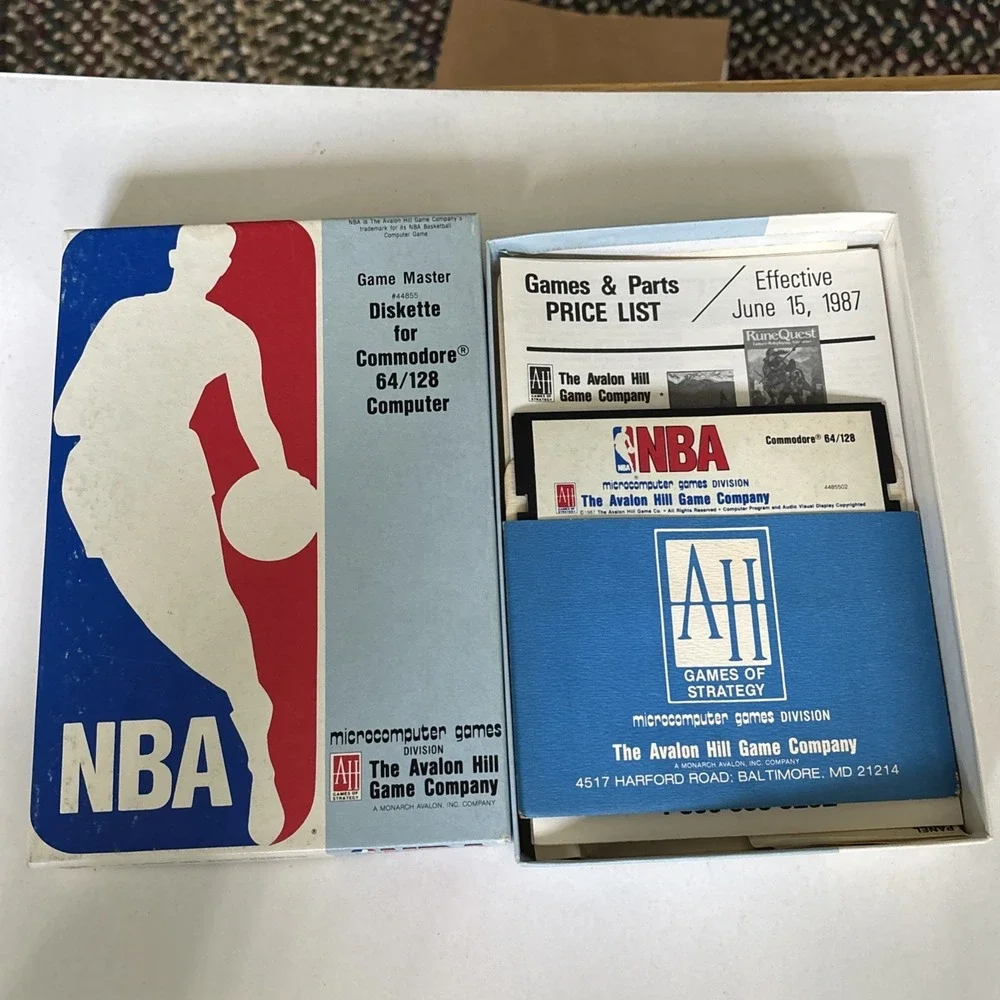 Commodore 64/128 NBA Basketball Game Disk Untested With Box And Disk Avalon Hill